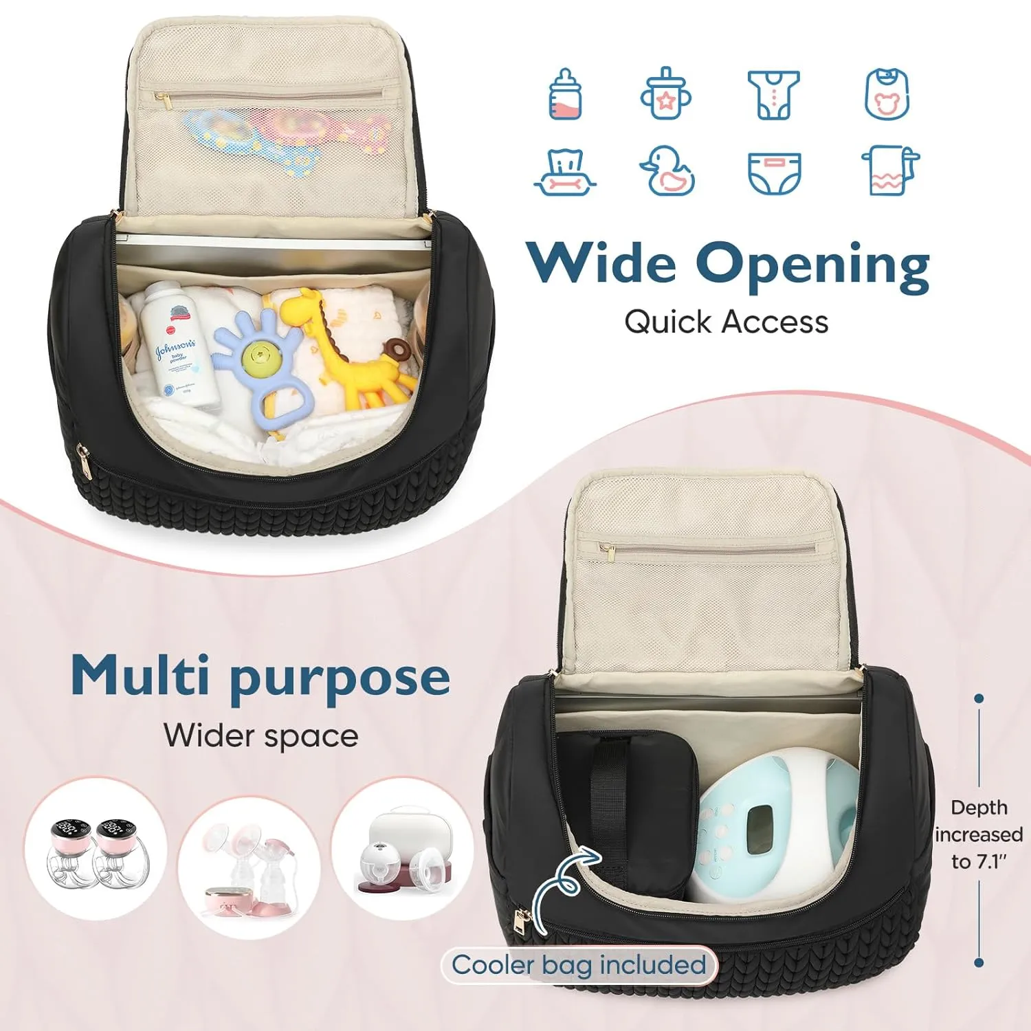 Small Diaper Bag Backpack, Mini Baby Bag, Breast Pump Backpack for Spectra S1 S2 Medela with Cooler Storage for Working Mom, Black