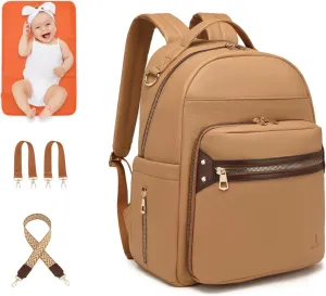 Small Diaper Bag Backpack - Multi Purpose Vegan Leather Diaper Bag Tote, Cute Daypack Laptop Backpack w/Detachable Bottle Holder & Crossbody Strap, Lightweight Mini Diaper Bag, Waterproof