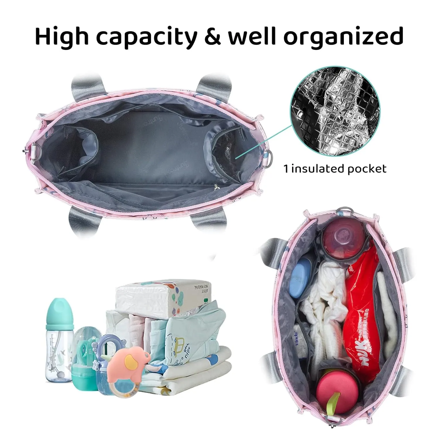 Small Diaper Bags Waterproof Travel Tote Mini Diaper Bag Multi-Function Baby Bags Crossbody Purse(Pink Octopus)