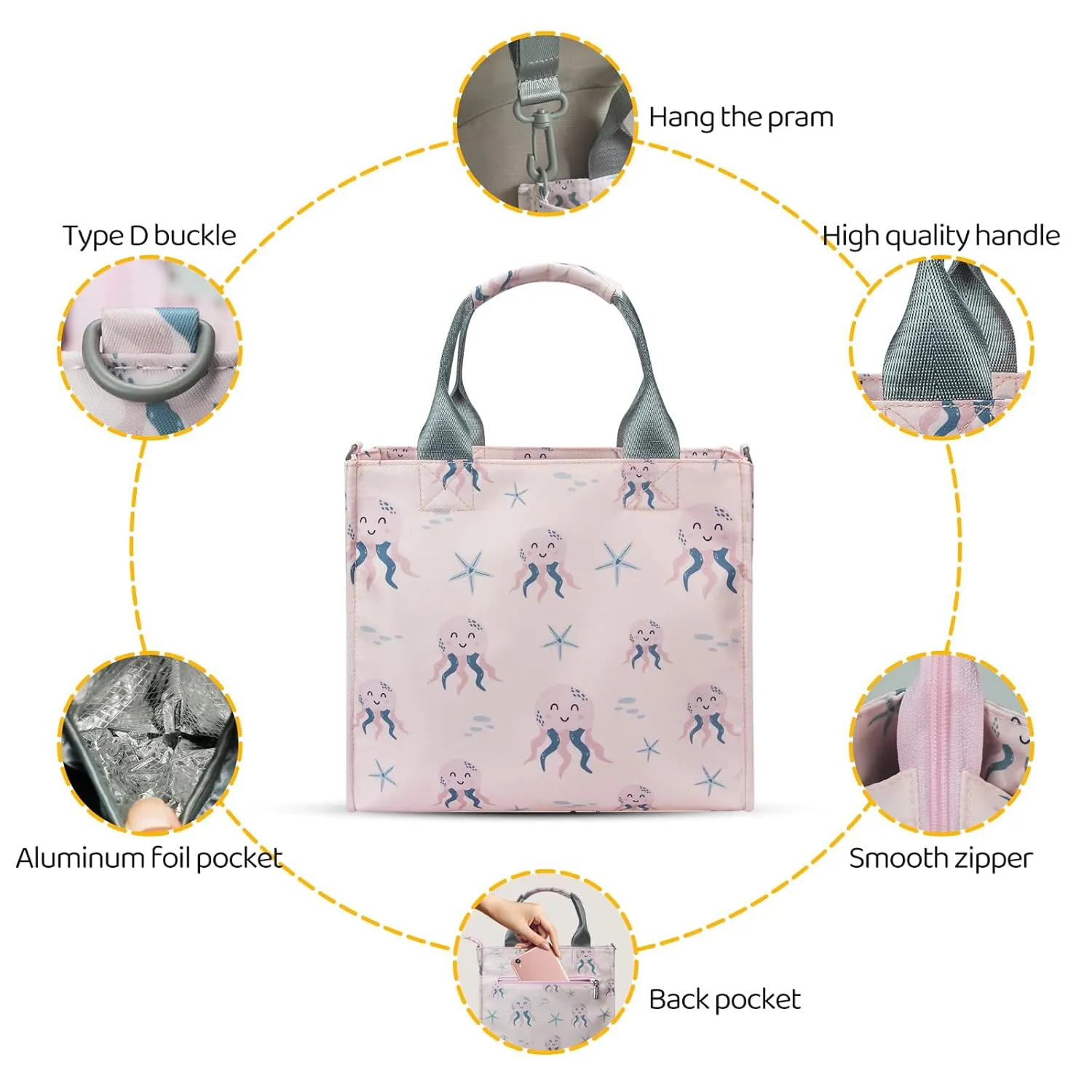 Small Diaper Bags Waterproof Travel Tote Mini Diaper Bag Multi-Function Baby Bags Crossbody Purse(Pink Octopus)