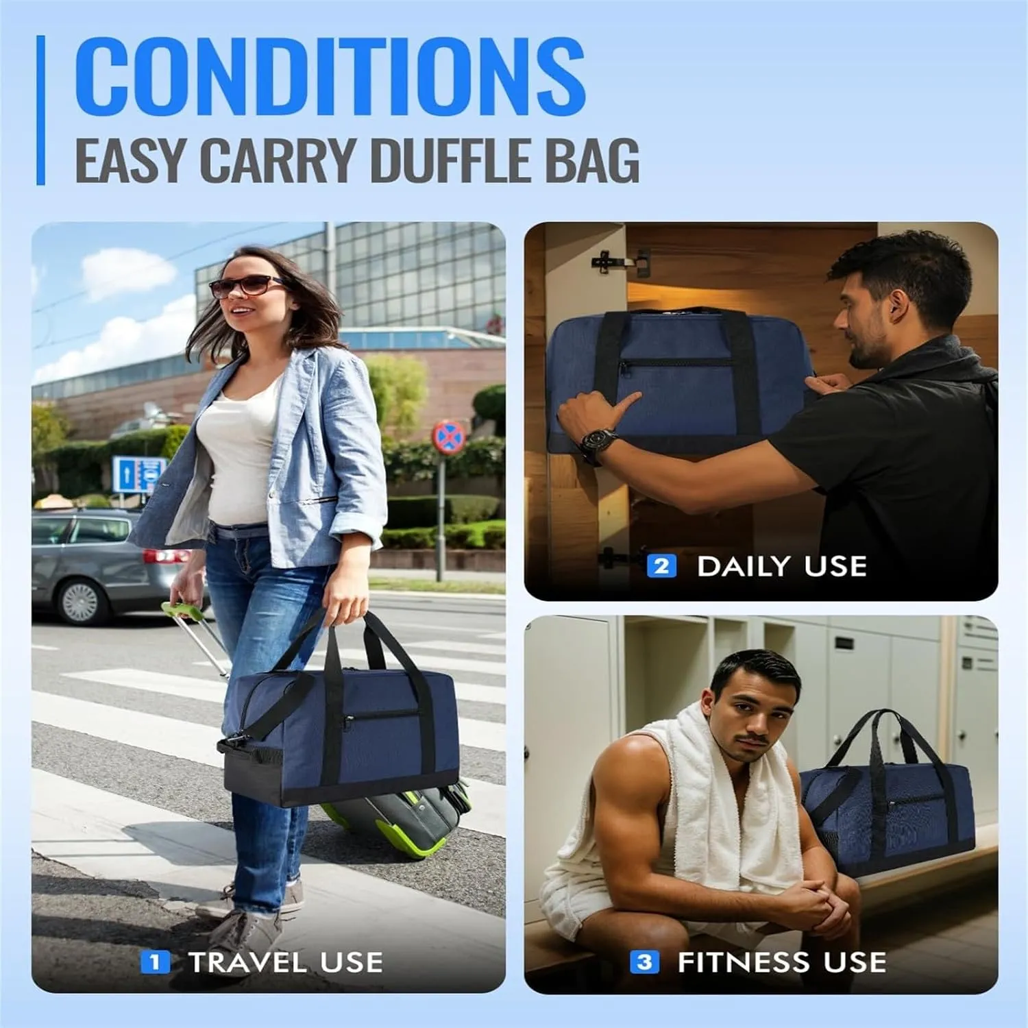 Small Gym Bag 14 Inch Mini Duffel Bag Carry On Bag Lightweight TravelBag Carry On Luggage For Women And Men For Trips Or Sports (Blue, One Size)