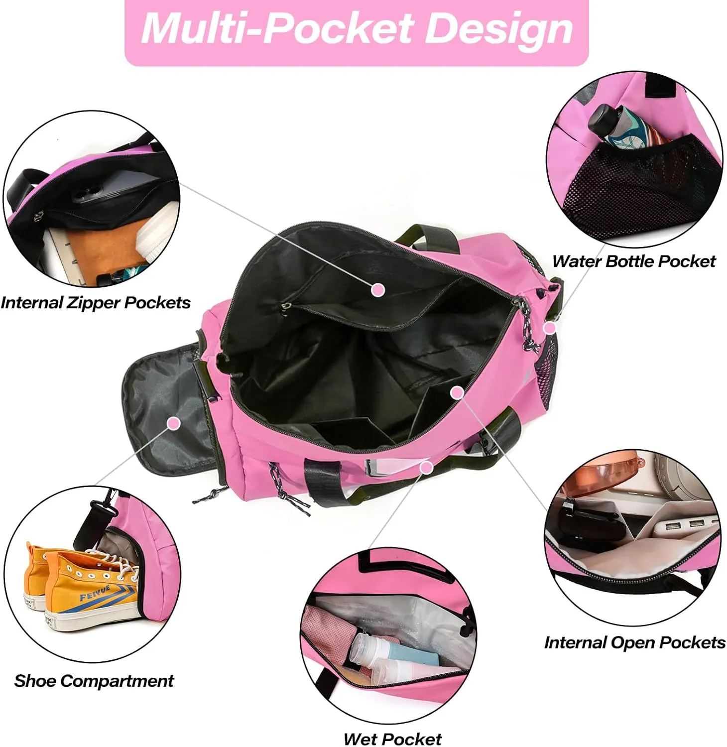 Small Gym Bag for Women, Yoga Sports Duffel Bags with Shoes Compartment & Wet Dry Pockets & Adjustable Yoga Mat Holder