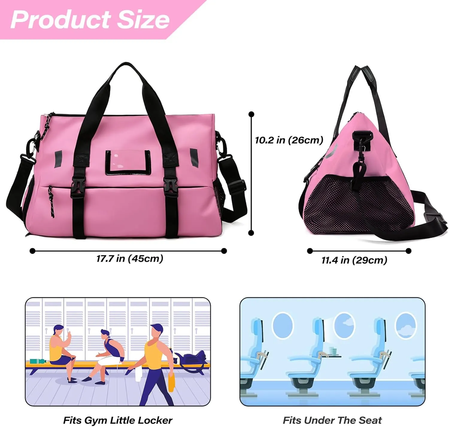 Small Gym Bag for Women, Yoga Sports Duffel Bags with Shoes Compartment & Wet Dry Pockets & Adjustable Yoga Mat Holder