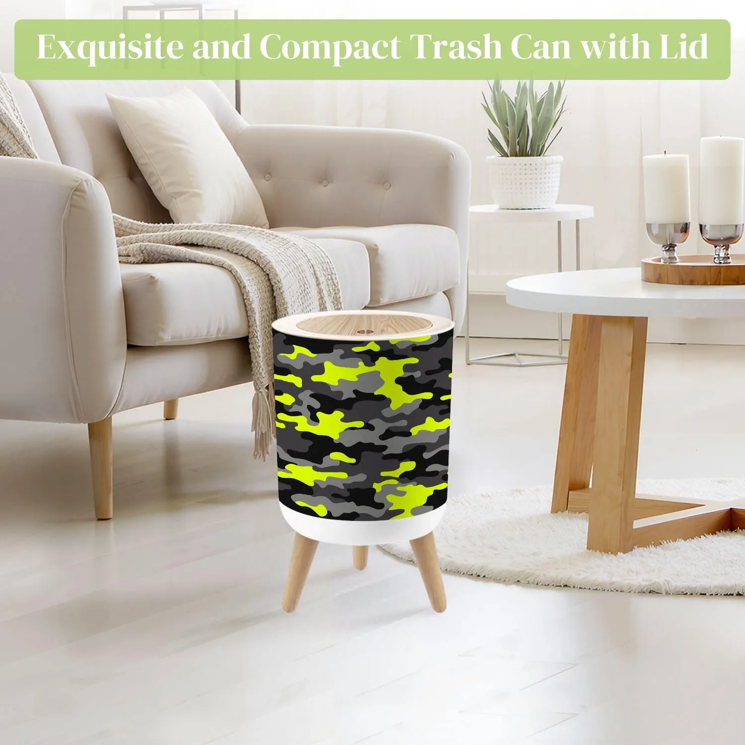 Small Trash Can with Lid Camouflage texture seamless pattern Abstract modern military for Round Press Top Garbage Can with Legs Trash Bin Waste Basket for Kitchen Bedroom Bathroom 7L/1.8 Gallon