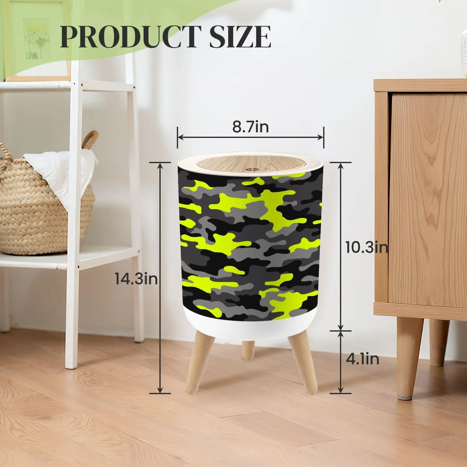 Small Trash Can with Lid Camouflage texture seamless pattern Abstract modern military for Round Press Top Garbage Can with Legs Trash Bin Waste Basket for Kitchen Bedroom Bathroom 7L/1.8 Gallon