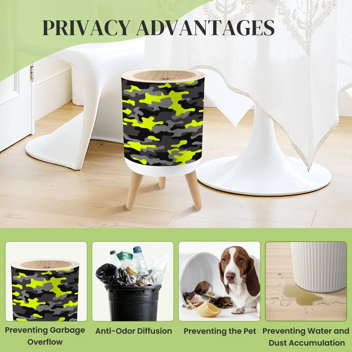 Small Trash Can with Lid Camouflage texture seamless pattern Abstract modern military for Round Press Top Garbage Can with Legs Trash Bin Waste Basket for Kitchen Bedroom Bathroom 7L/1.8 Gallon
