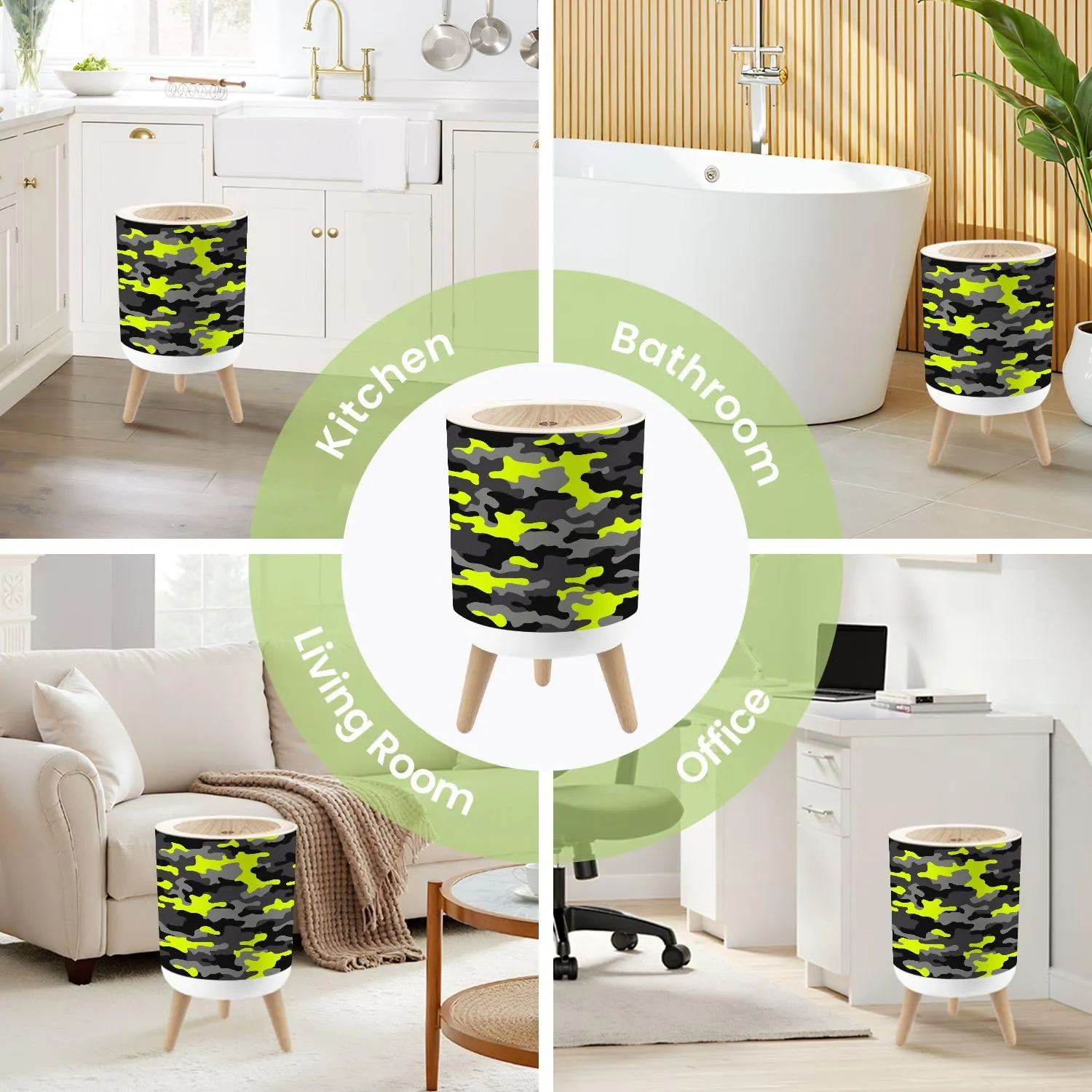 Small Trash Can with Lid Camouflage texture seamless pattern Abstract modern military for Round Press Top Garbage Can with Legs Trash Bin Waste Basket for Kitchen Bedroom Bathroom 7L/1.8 Gallon