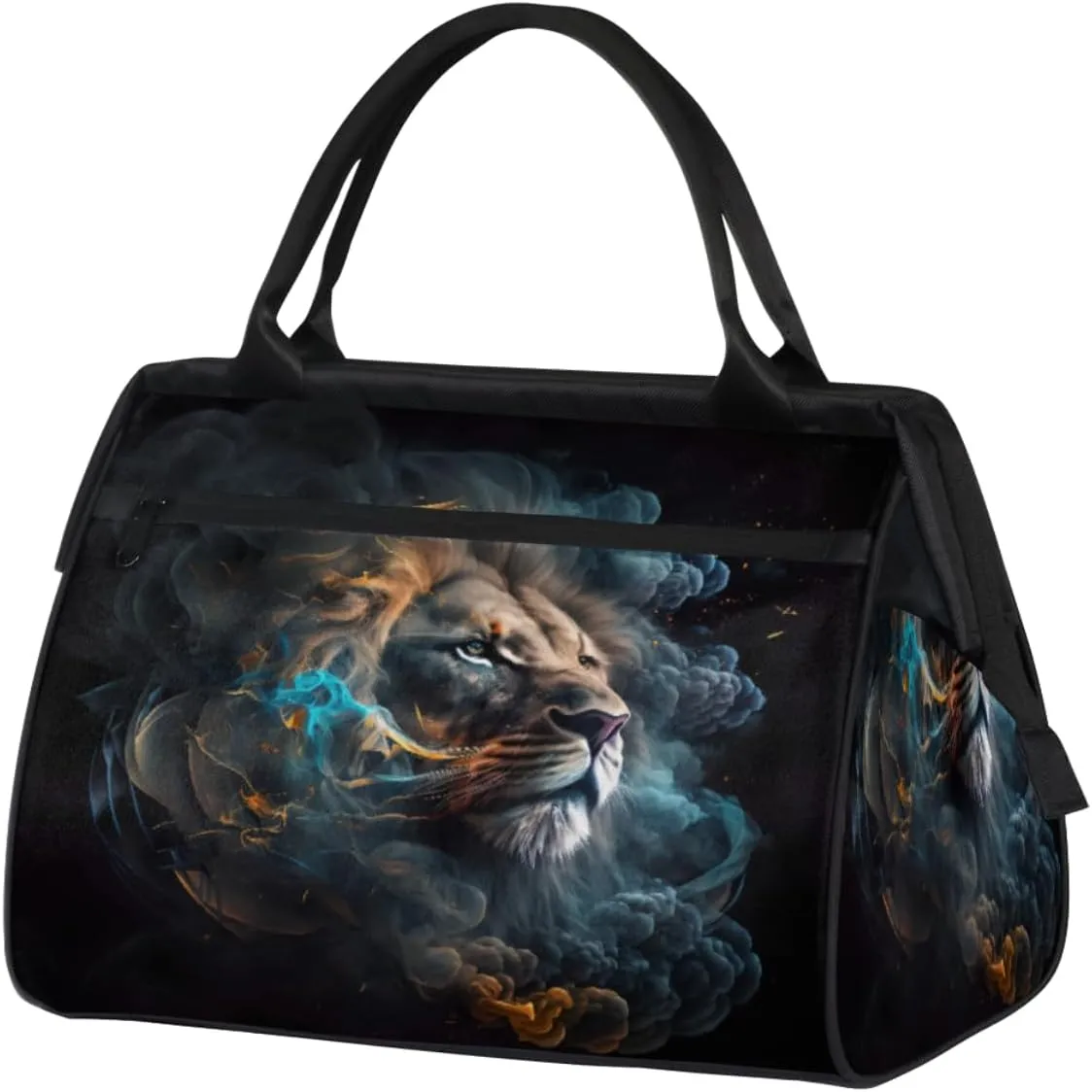 Smoke Floating Lion Travel Duffle Bag, Waterproof Duffel Bag Weekender Overnight Carry On Bag Lightweight Sport Gym Bag for Men Women