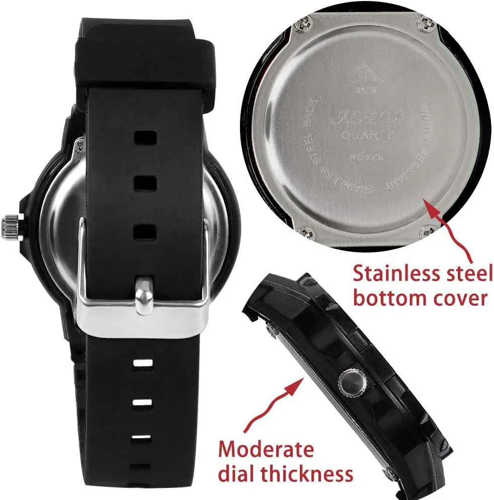 SOCICO Children Analog Watch for Boys Girls Waterproof Time Teaching Watch with Soft Band, Learning Time Wrist Watch Easy to Read Christmas Gifts for Kids Ages 3-12 Great Gifts