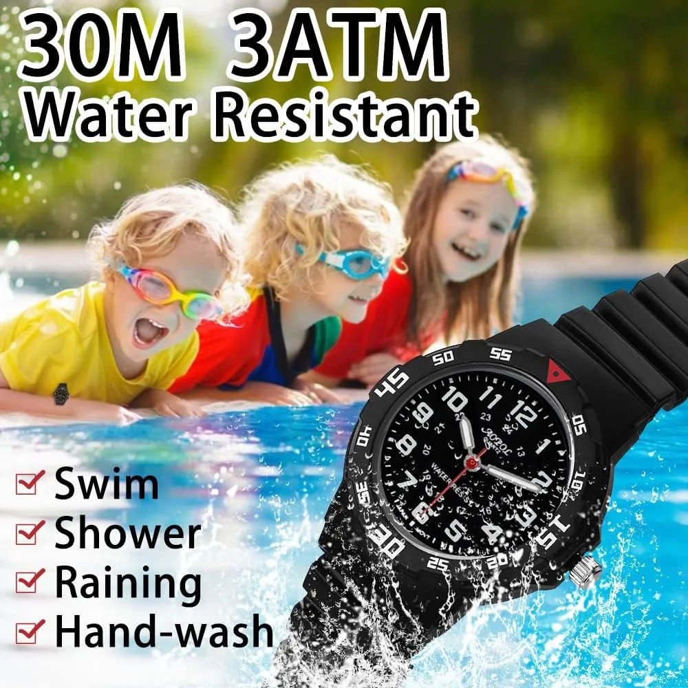 SOCICO Children Analog Watch for Boys Girls Waterproof Time Teaching Watch with Soft Band, Learning Time Wrist Watch Easy to Read Christmas Gifts for Kids Ages 3-12 Great Gifts