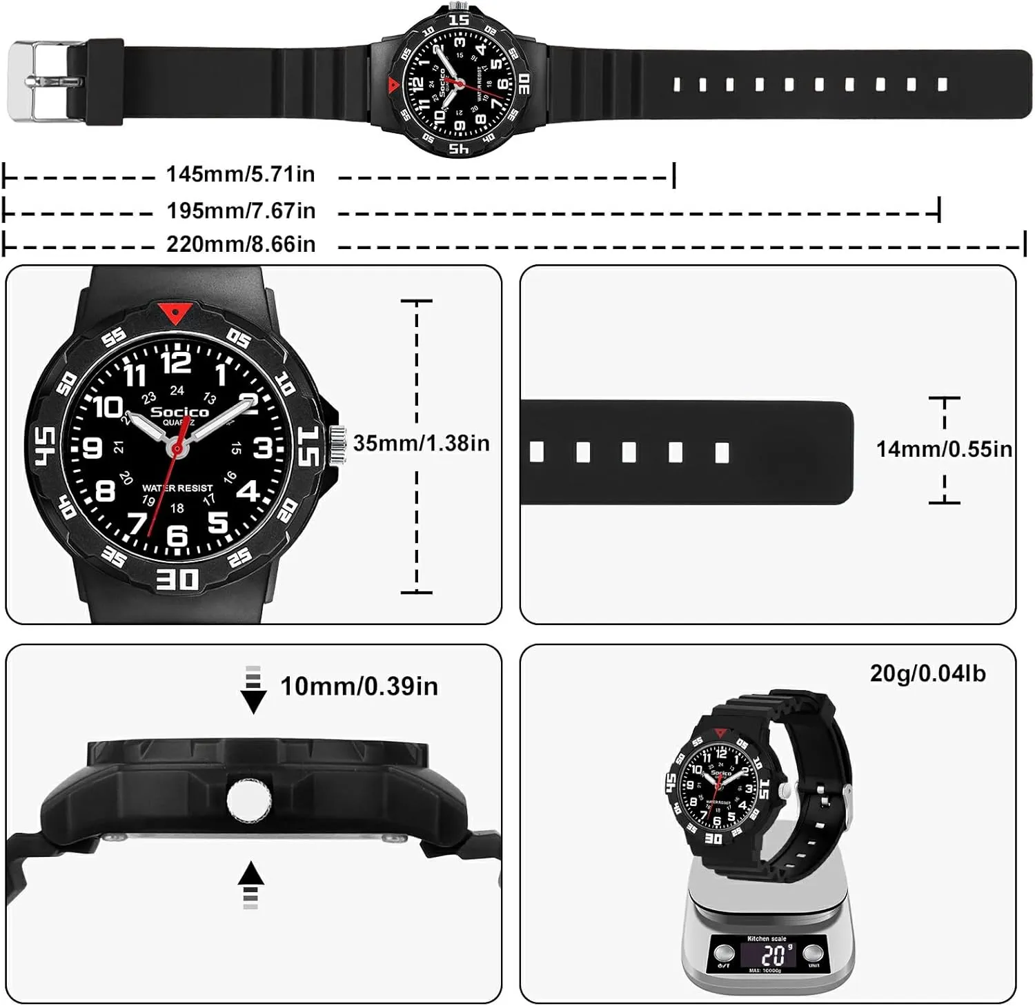 SOCICO Children Analog Watch for Boys Girls Waterproof Time Teaching Watch with Soft Band, Learning Time Wrist Watch Easy to Read Christmas Gifts for Kids Ages 3-12 Great Gifts
