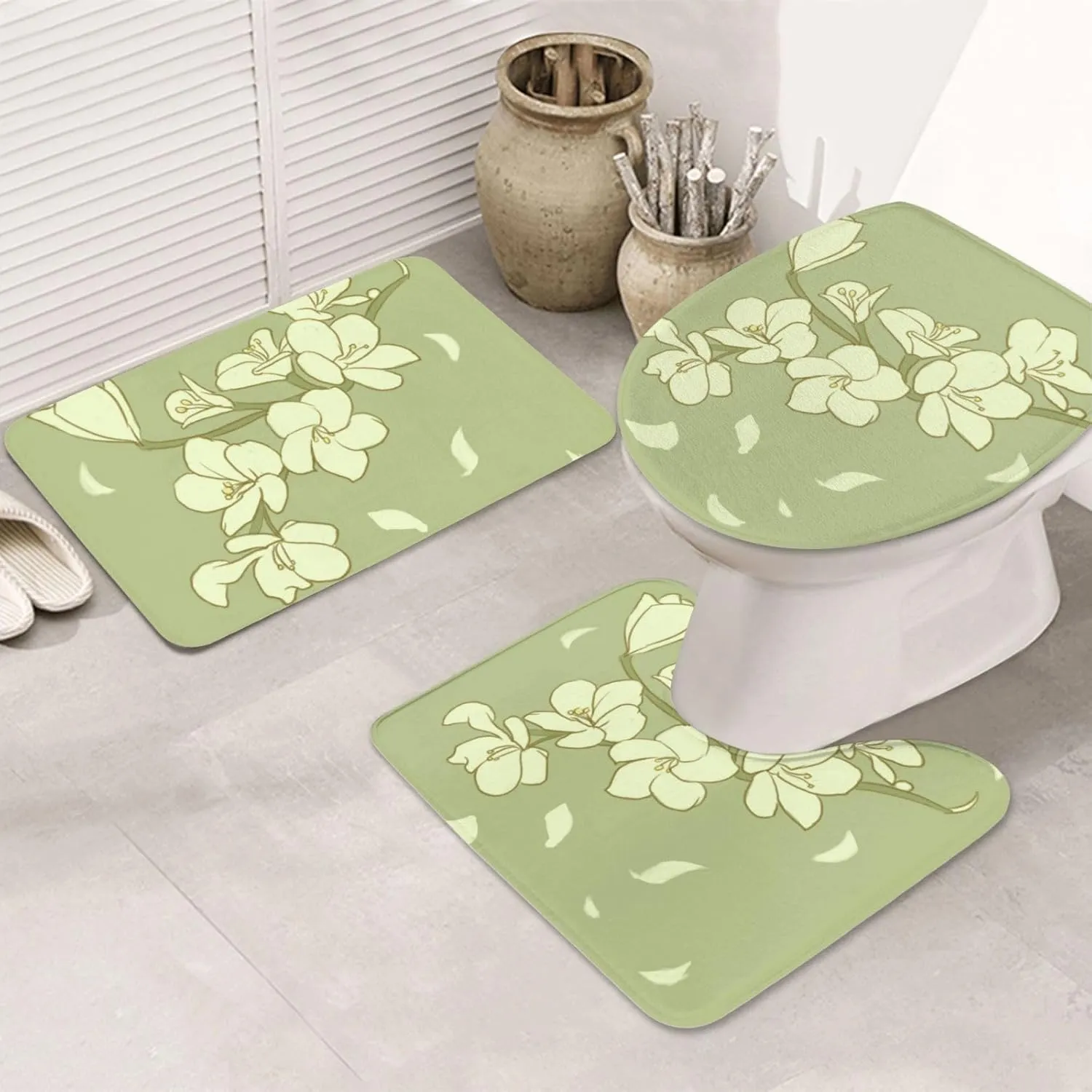 Soft and Comfortable Flannel Bathroom Non Slip Rugs,Super Absorbent Anti-Skid Carpet 3 Pieces/Set Cartoon Begonia