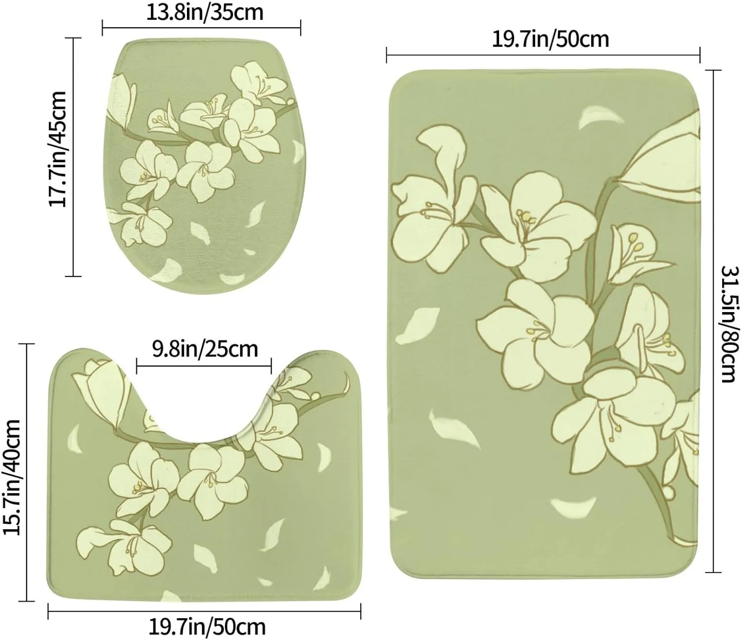 Soft and Comfortable Flannel Bathroom Non Slip Rugs,Super Absorbent Anti-Skid Carpet 3 Pieces/Set Cartoon Begonia