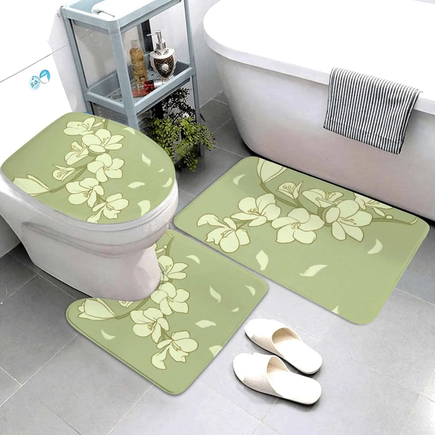 Soft and Comfortable Flannel Bathroom Non Slip Rugs,Super Absorbent Anti-Skid Carpet 3 Pieces/Set Cartoon Begonia