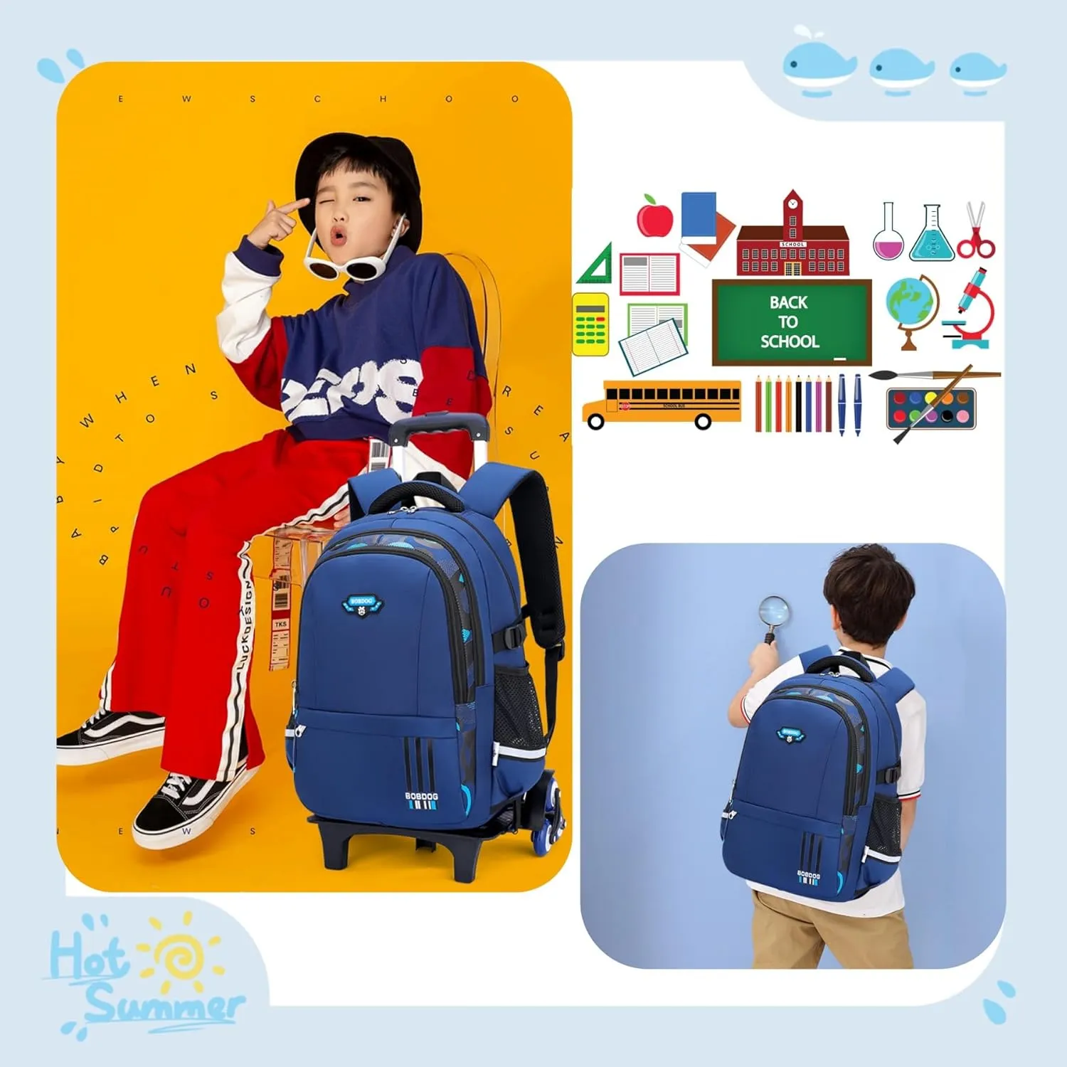 Solid Color Elemetary Rolling Backpack,Camo Prints Kids Wheeled School BookBag,Backpack with wheels for boys