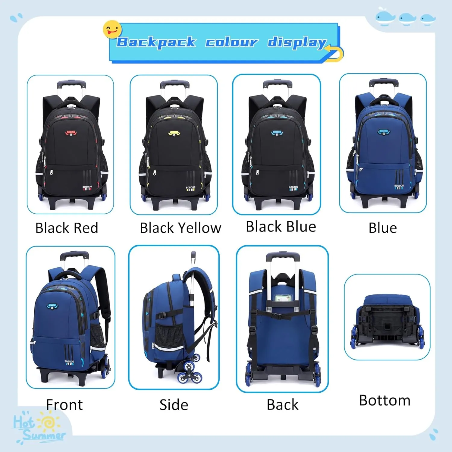Solid Color Elemetary Rolling Backpack,Camo Prints Kids Wheeled School BookBag,Backpack with wheels for boys