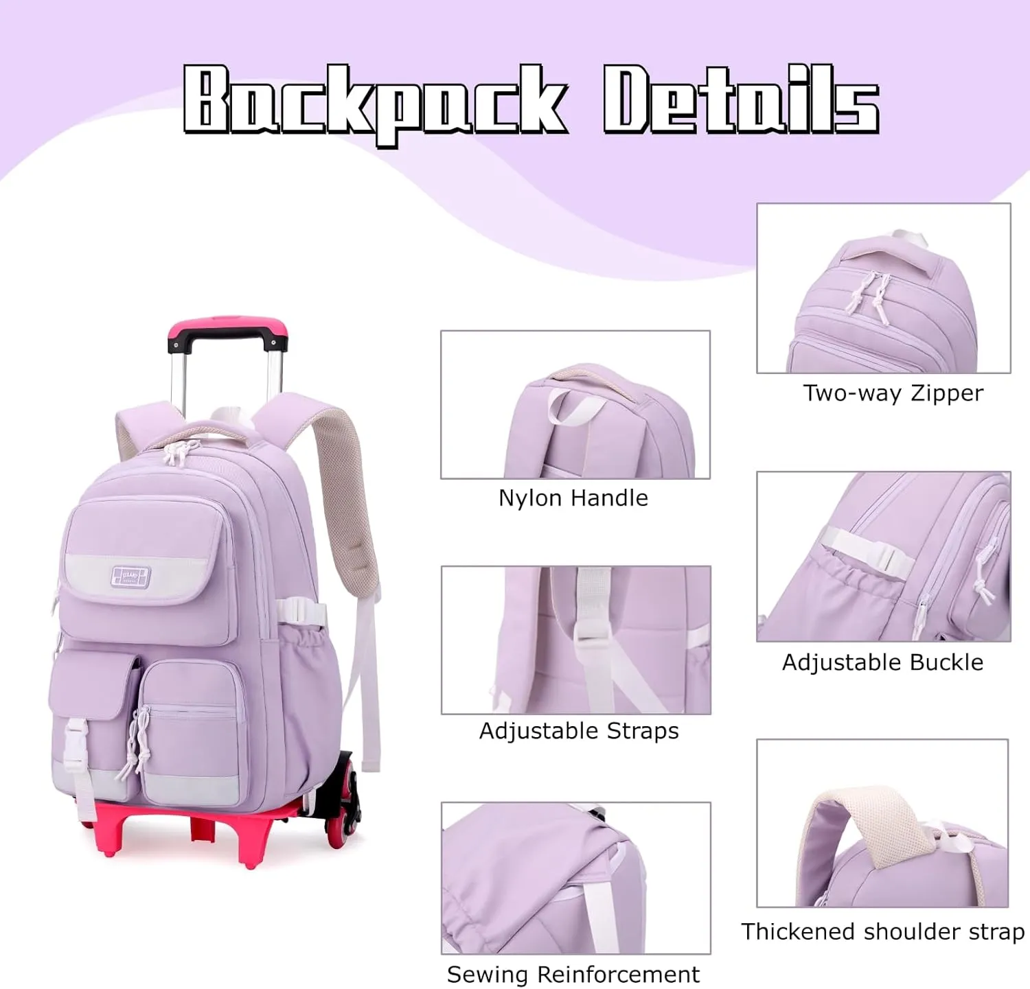 Solid Color Rolling Backpack for Girls Boys Cute Elementary school bag with wheels,Green Trolley Bags for Travel