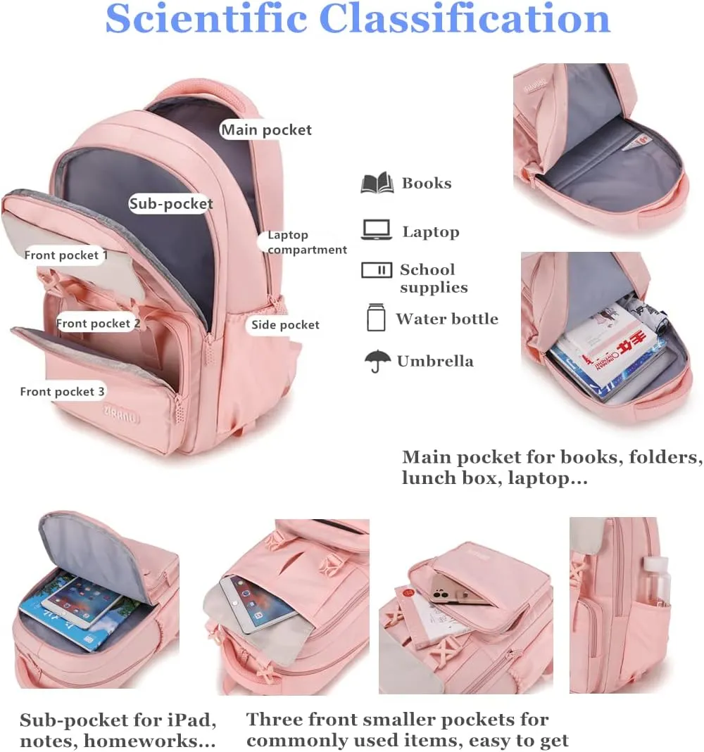 Solid-Color Rolling Backpack for Girls, Trolley Wheel School Bag, Wheeled Bookbag on 6 Wheels