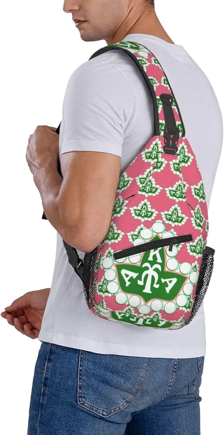 Sorority Gifts Paraphernalia Sling Bag Crossbody Travel Hiking Chest Daypack For Women - Pink, 7.5 x 3.5 x 15.4 inches