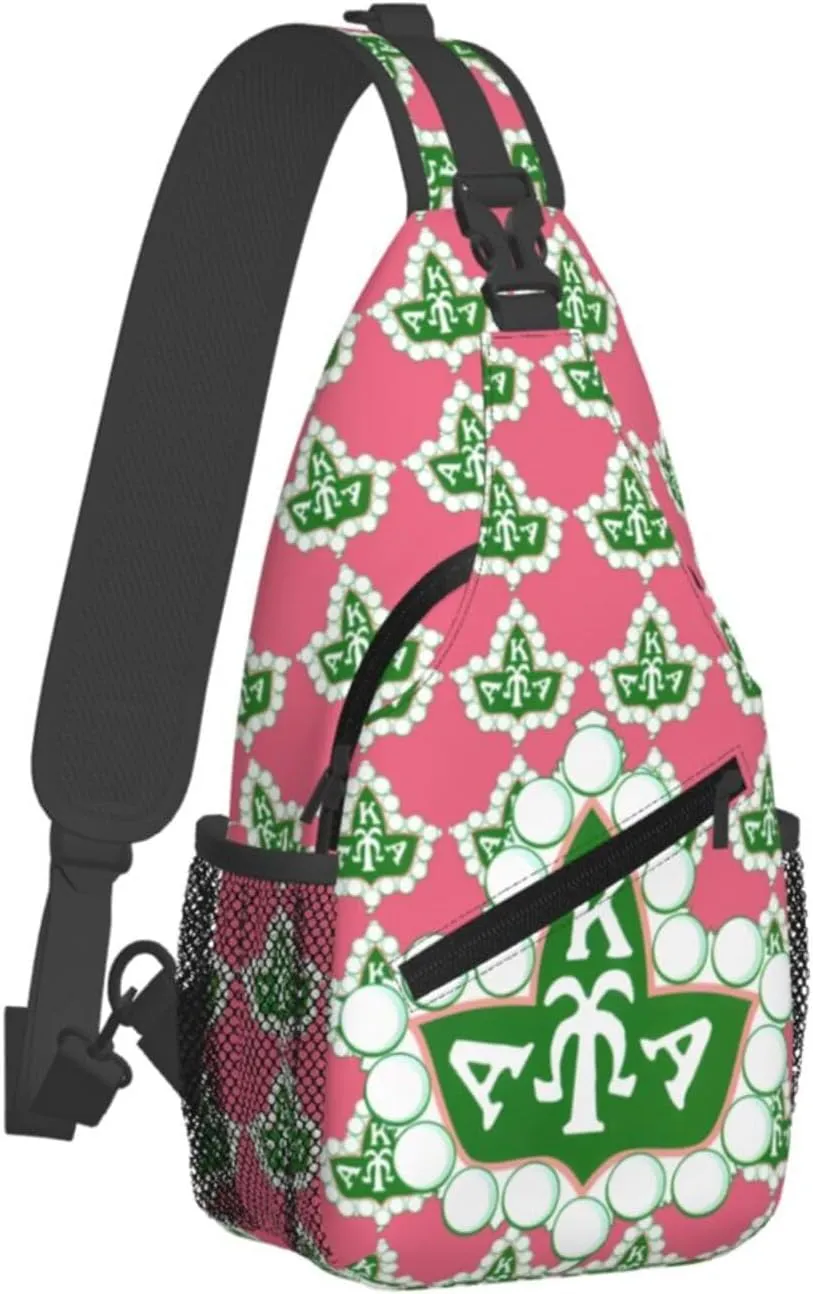 Sorority Gifts Paraphernalia Sling Bag Crossbody Travel Hiking Chest Daypack For Women - Pink, 7.5 x 3.5 x 15.4 inches