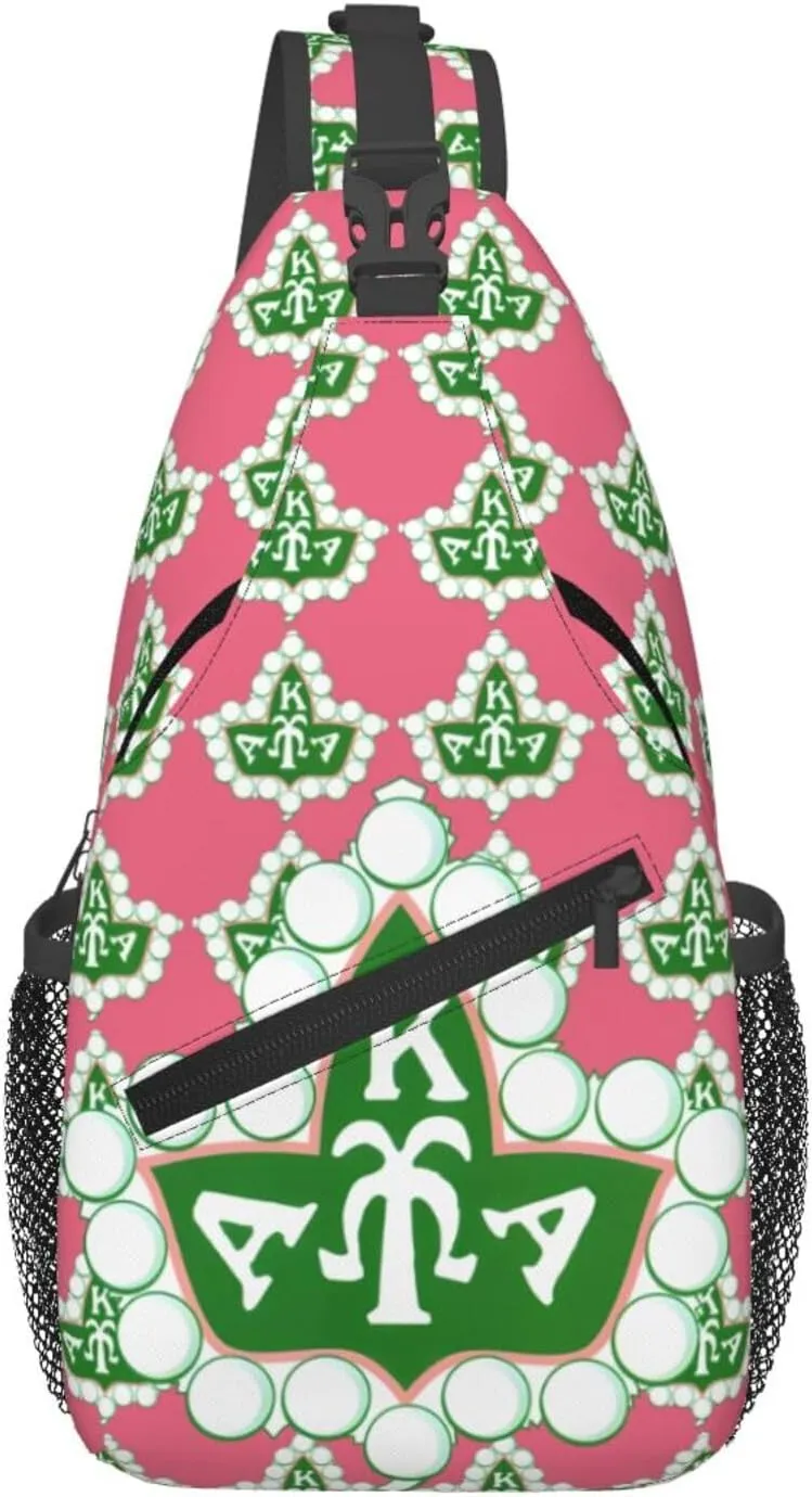 Sorority Gifts Paraphernalia Sling Bag Crossbody Travel Hiking Chest Daypack For Women - Pink, 7.5 x 3.5 x 15.4 inches