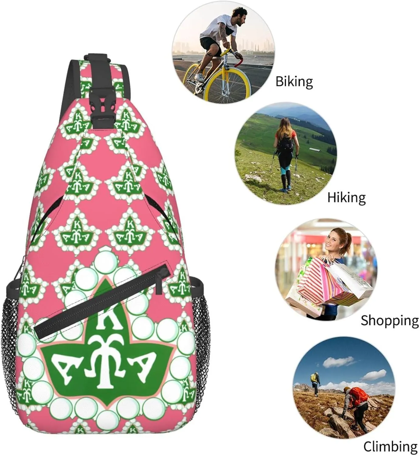 Sorority Gifts Paraphernalia Sling Bag Crossbody Travel Hiking Chest Daypack For Women - Pink, 7.5 x 3.5 x 15.4 inches