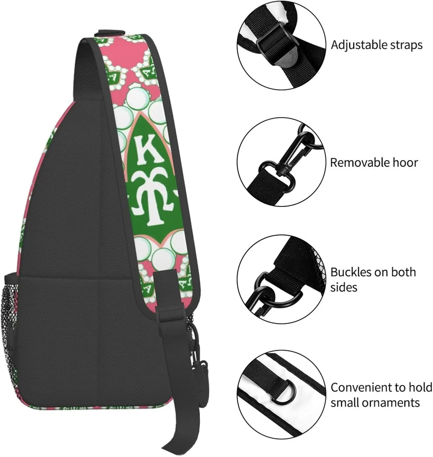 Sorority Gifts Paraphernalia Sling Bag Crossbody Travel Hiking Chest Daypack For Women - Pink, 7.5 x 3.5 x 15.4 inches