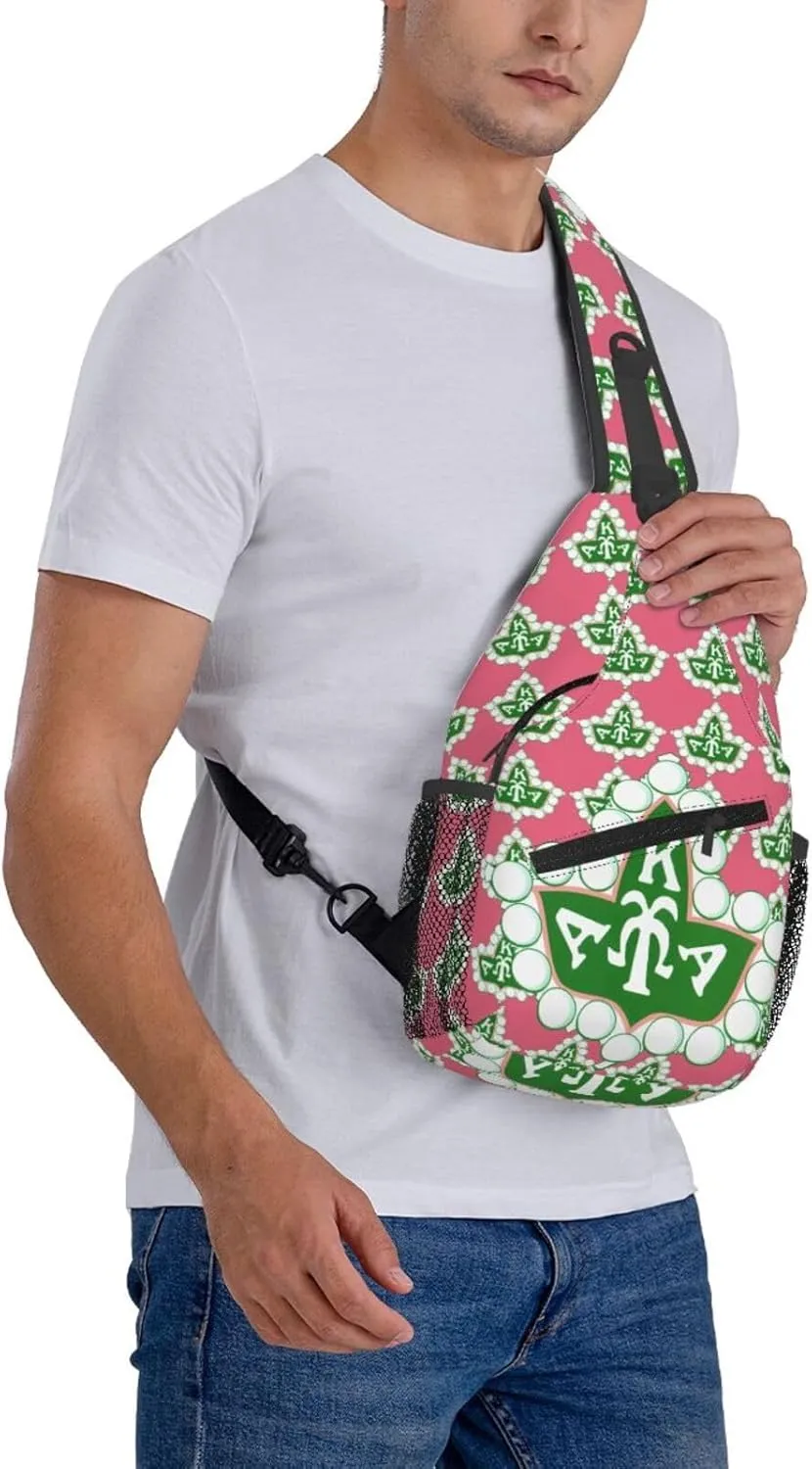Sorority Gifts Paraphernalia Sling Bag Crossbody Travel Hiking Chest Daypack For Women - Pink, 7.5 x 3.5 x 15.4 inches