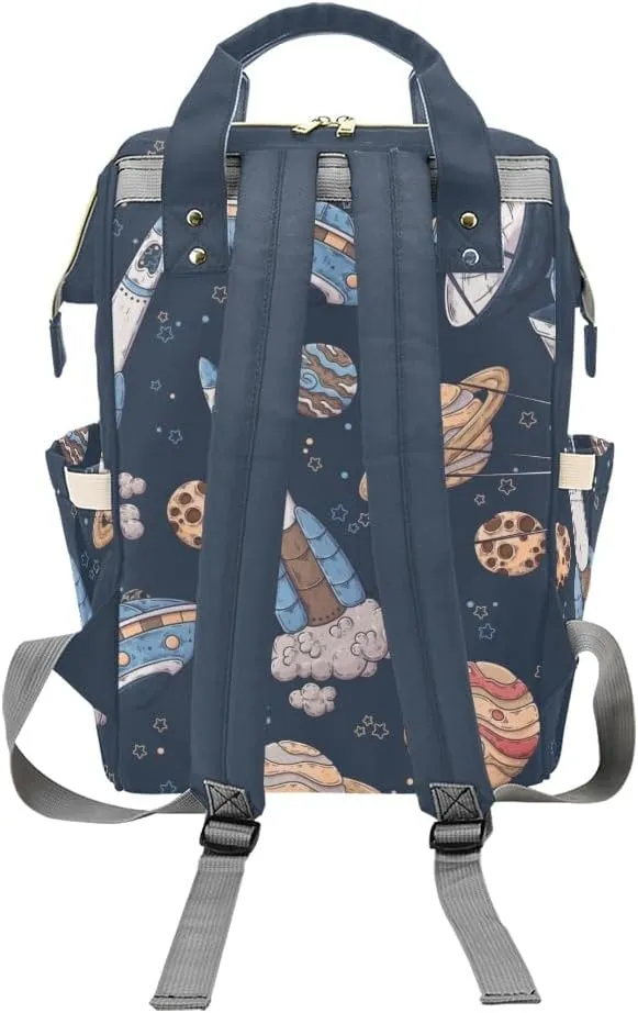 Space Spaceships Planets Personalized Diaper Bag Backpack,Custom Name Diaper Backpack Nursing Baby Mommy Bag for Boys Girls Shower Gift