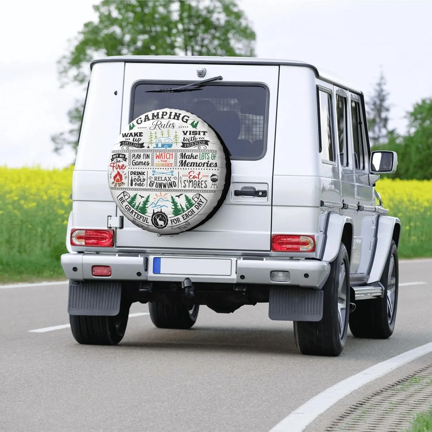 Spare Tire Cover for RV Camper Camping Rules, Weatherproof Universal Wheel Cover for RV Travel Trailer Camper Truck 15inch