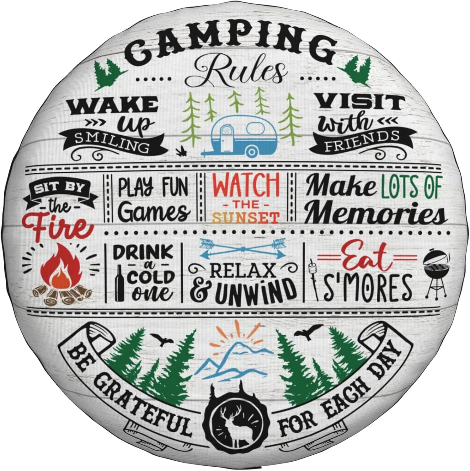 Spare Tire Cover for RV Camper Camping Rules, Weatherproof Universal Wheel Cover for RV Travel Trailer Camper Truck 15inch