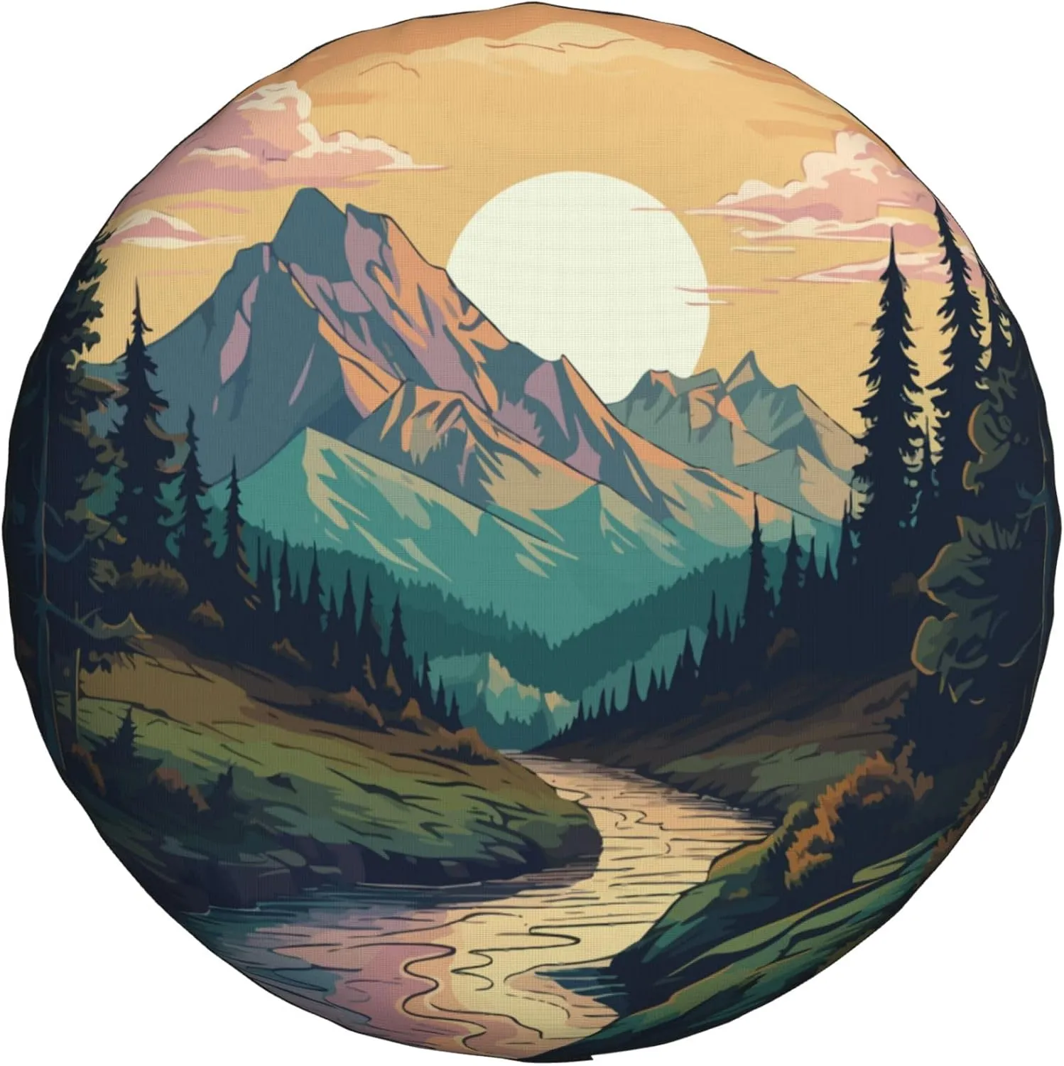 Spare Tire Cover for RV Camper Trailer Mountains Forest Nature Sunset Scenery, Weatherproof Universal Wheel Cover for RV Travel Trailer Camper Truck 15inch