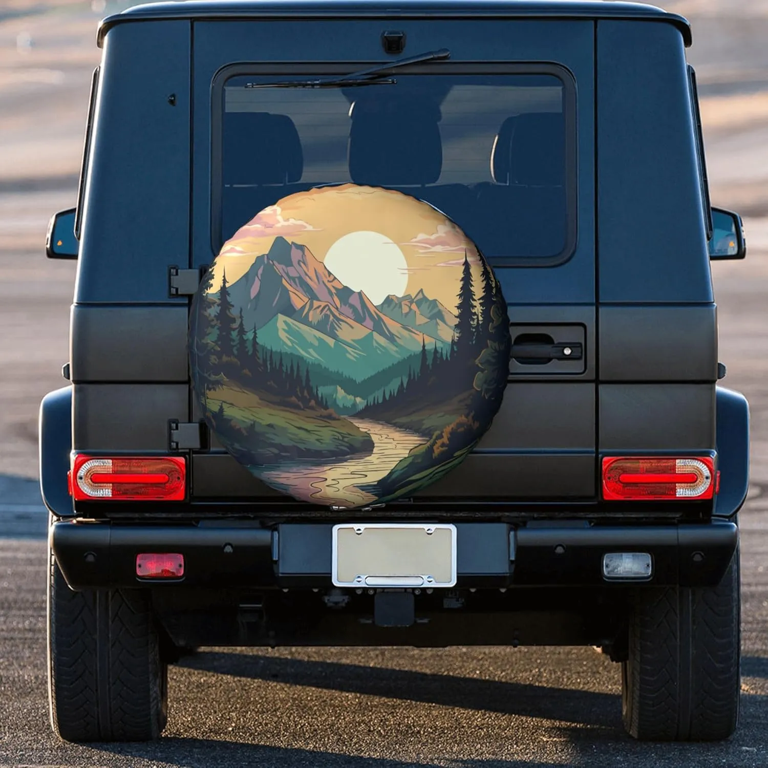 Spare Tire Cover for RV Camper Trailer Mountains Forest Nature Sunset Scenery, Weatherproof Universal Wheel Cover for RV Travel Trailer Camper Truck 15inch