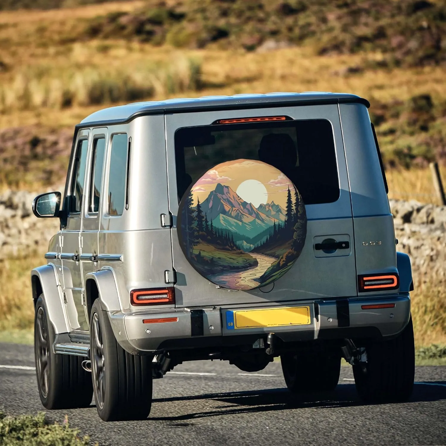 Spare Tire Cover for RV Camper Trailer Mountains Forest Nature Sunset Scenery, Weatherproof Universal Wheel Cover for RV Travel Trailer Camper Truck 15inch