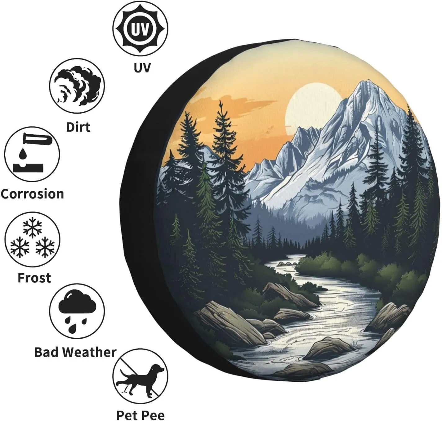 Spare Tire Cover Mountains Nature Sunset Scenery Wheel Covers Weatherproof Universal Wheel Protectors for Rv SUV Camper Travel Trailer 17 Inch