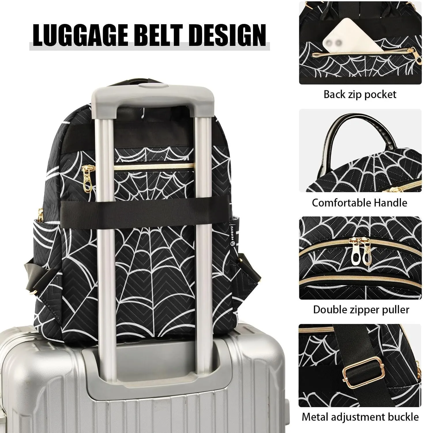 Spider Web Quilted Backpack Purse for Women Fashion Small Backpack Shoulder Bag Travel Casual Daypack