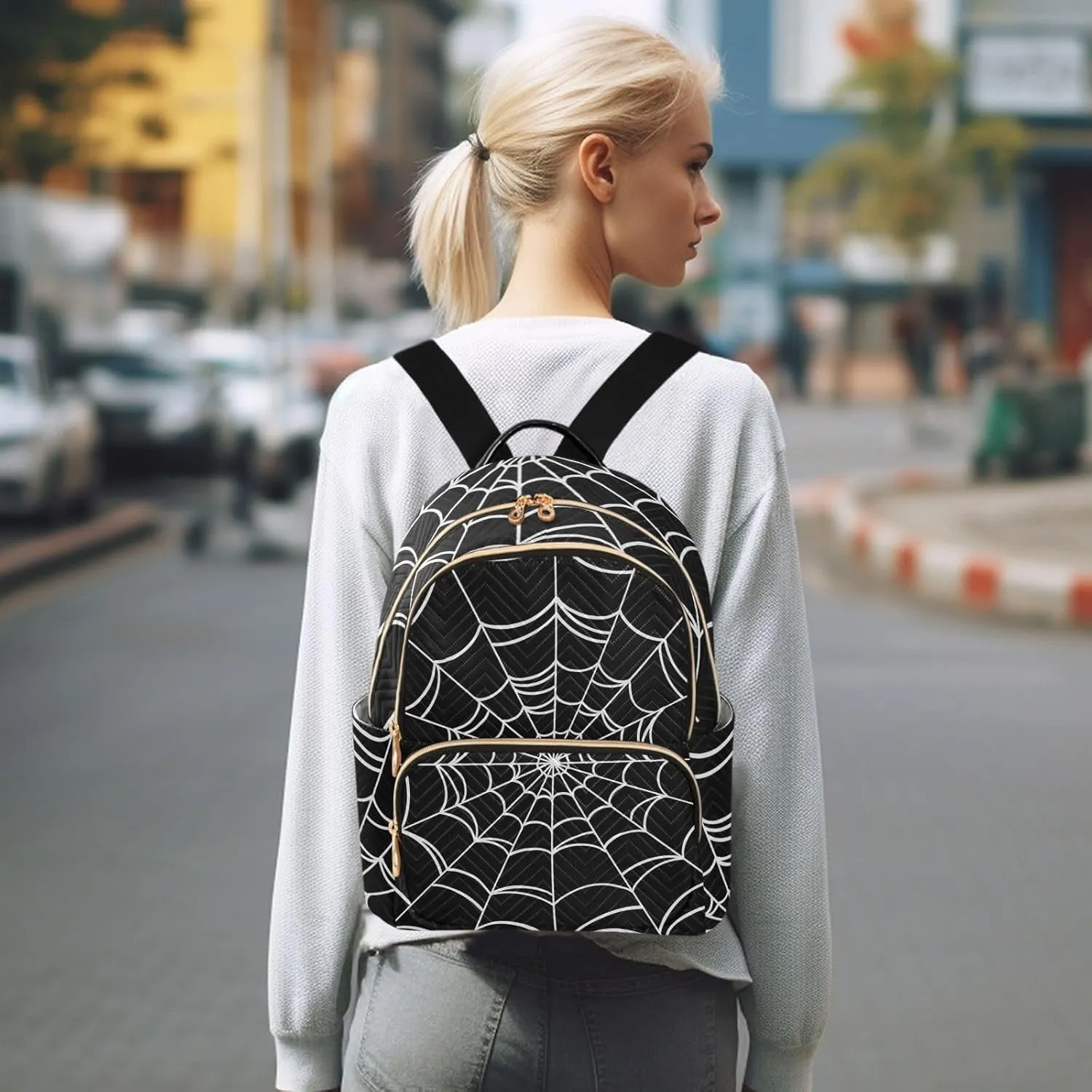 Spider Web Quilted Backpack Purse for Women Fashion Small Backpack Shoulder Bag Travel Casual Daypack