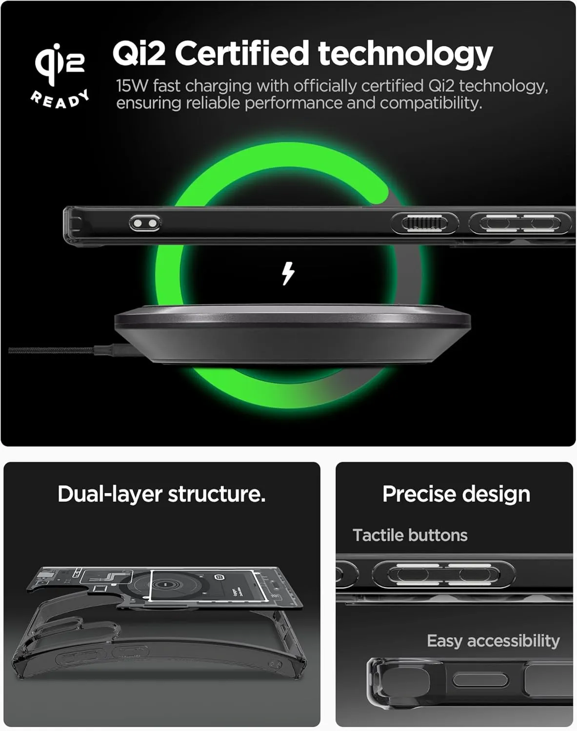 Spigen Ultra Hybrid MagFit Designed for Galaxy S25 Ultra Case [Qi2 Certified/Magnet for Galaxy] (2025) - Zero One Black