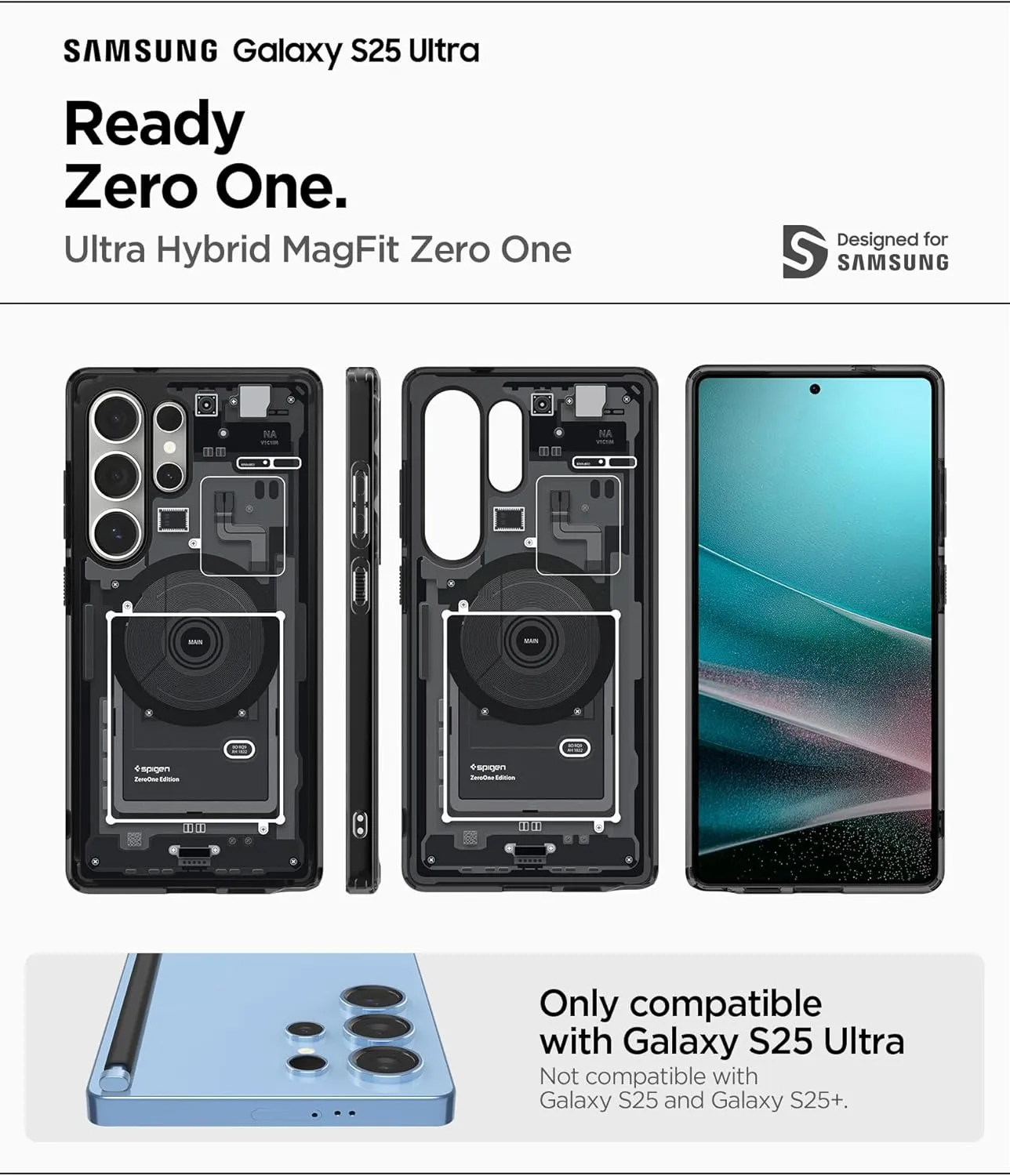 Spigen Ultra Hybrid MagFit Designed for Galaxy S25 Ultra Case [Qi2 Certified/Magnet for Galaxy] (2025) - Zero One Black