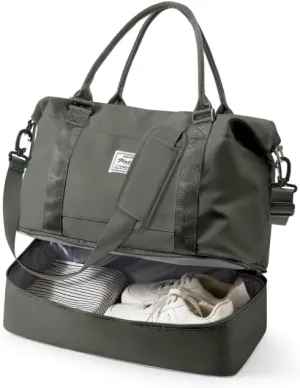 Spirit Travel Duffel - 18x14x8 Inches Weekender Overnight Bag with Shoes Compartment, Trolley Sleeve, Carry On for Airplanes, Sport Tote Gym Bag - Green