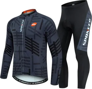sponeed Cycling Clothes for Men Long Sleeve Mountain Bike Road Bicycle Shirt Jerseys Padded Pants Biking Outfits