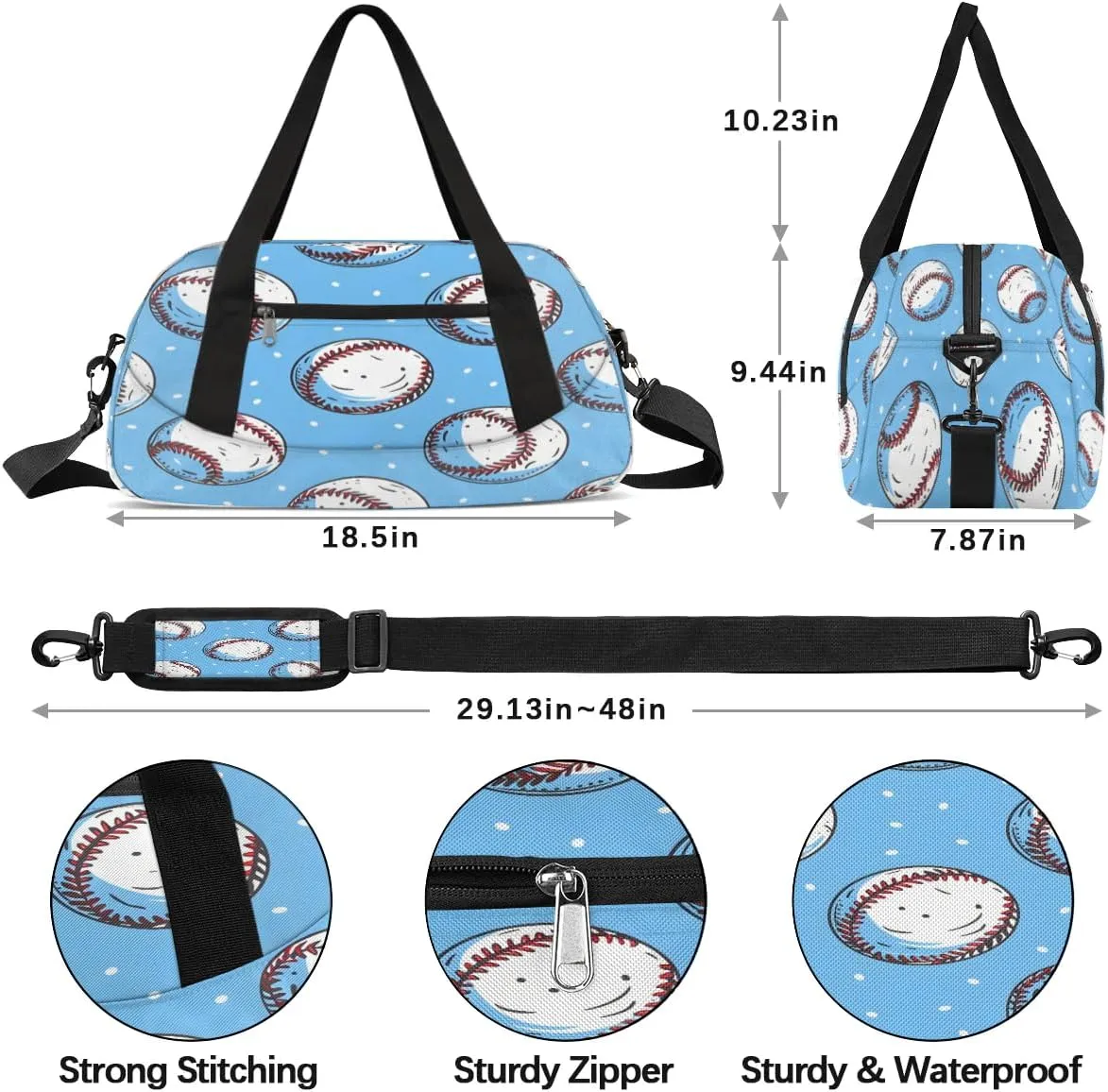 Sport Duffel Bag Cartoon Baseball Kids Gym Bag Weekender Overnight Bags for Boys Girls Teens Carry On Workout Travel Bag