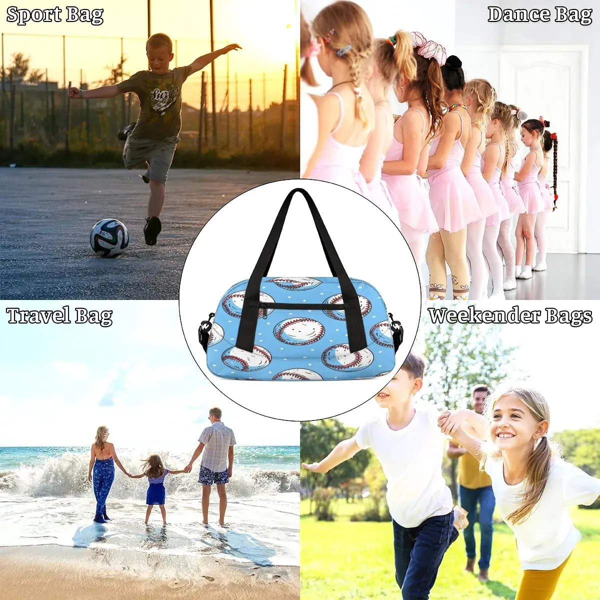 Sport Duffel Bag Cartoon Baseball Kids Gym Bag Weekender Overnight Bags for Boys Girls Teens Carry On Workout Travel Bag