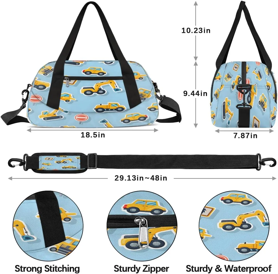 Sport Duffel Bag Cartoon Excavator Kids Gym Bag Weekender Overnight Bags for Boys Girls Teens Carry On Workout Travel Bag