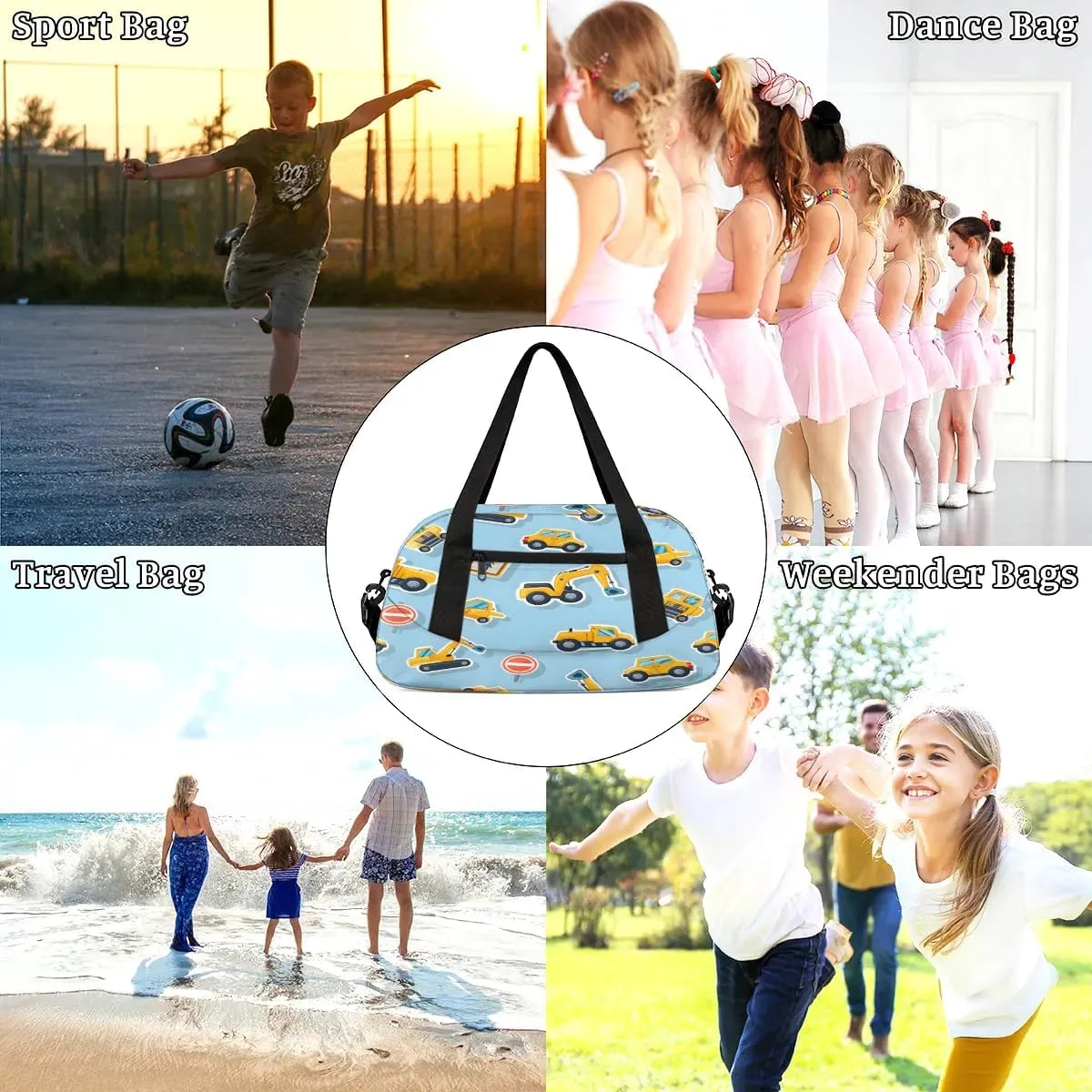 Sport Duffel Bag Cartoon Excavator Kids Gym Bag Weekender Overnight Bags for Boys Girls Teens Carry On Workout Travel Bag