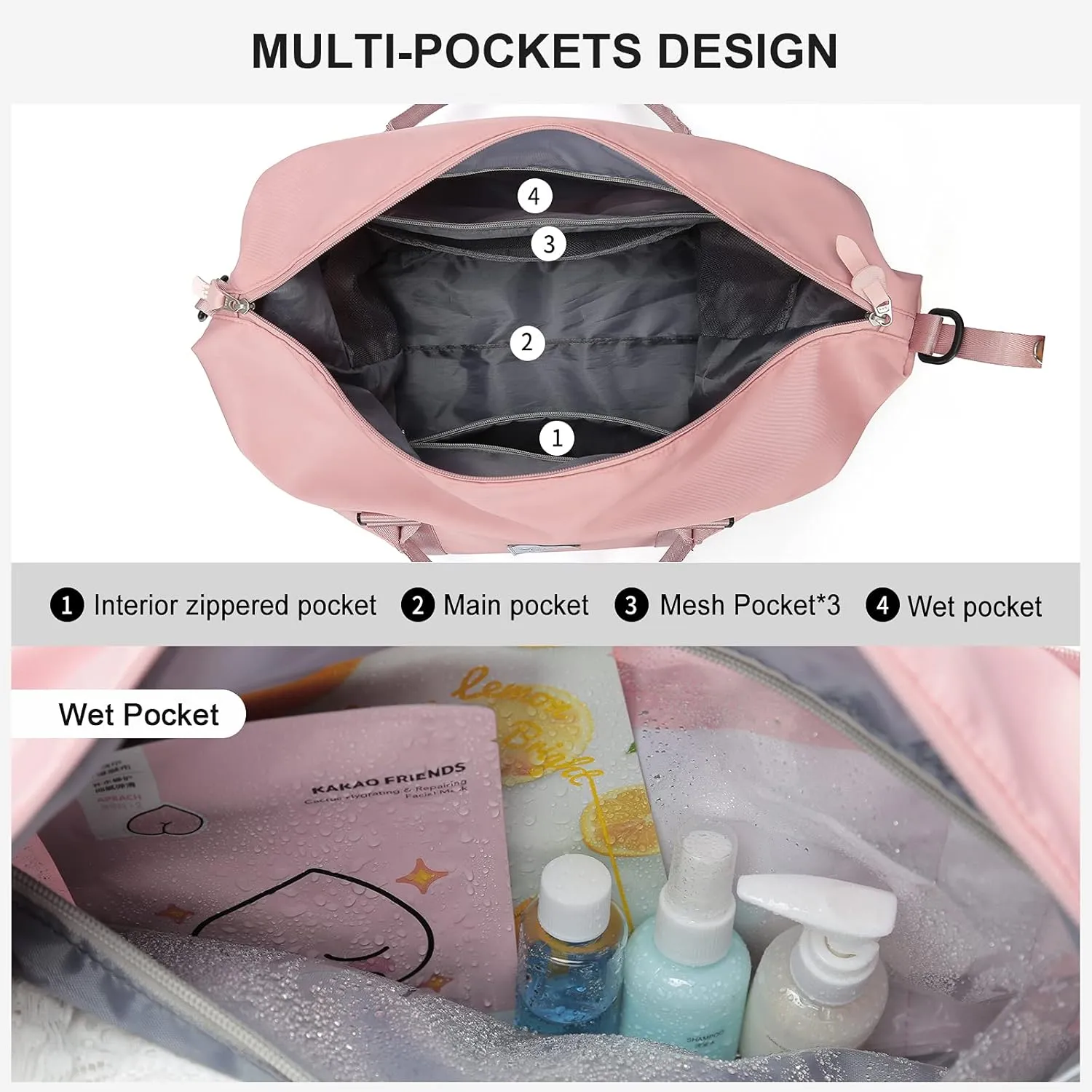 Sport Travel Duffle Large Gym Tote for Women, Weekender Carry on for Airplane, Ladies Beach Overnight Waterproof Luggage With Wet Bag