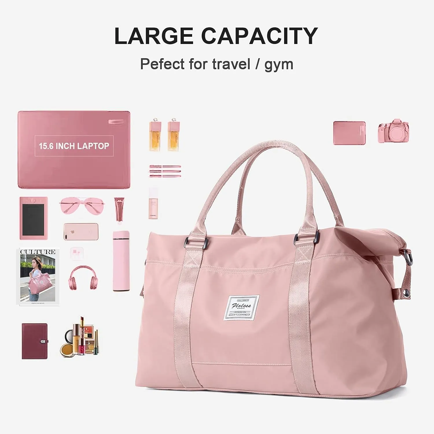Sport Travel Duffle Large Gym Tote for Women, Weekender Carry on for Airplane, Ladies Beach Overnight Waterproof Luggage With Wet Bag