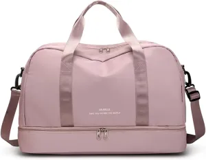 Sports Gym Bag for Women/Men Large Capacity Travel Duffel Bag Waterproof Nylon Weekender Overnight Bag Lightweight Hospital Bag Carry on Luggage with Shoes Compartment and Wet Pocket Pink