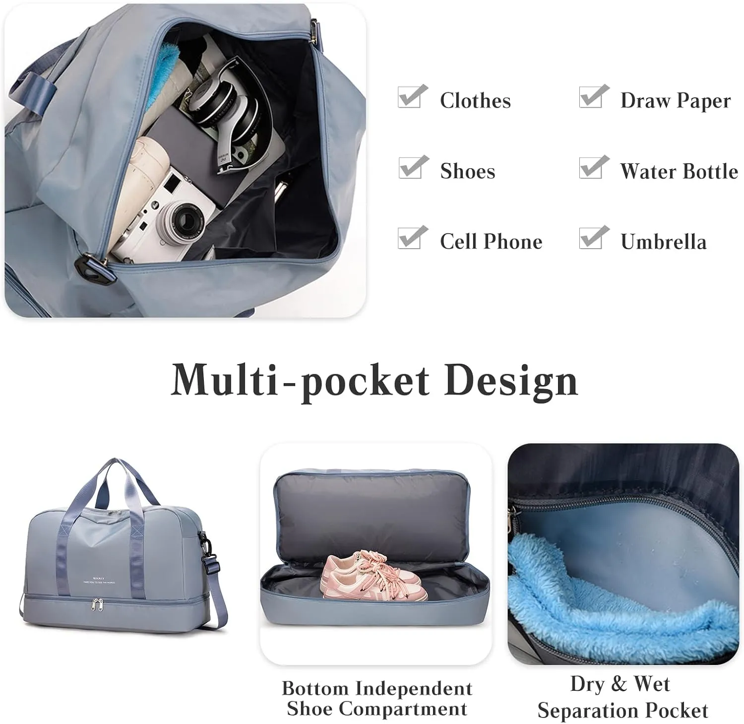 Sports Gym Bag for Women/Men Large Capacity Travel Duffel Bag Waterproof Nylon Weekender Overnight Bag Lightweight Hospital Bag Carry on Luggage with Shoes Compartment and Wet Pocket Pink