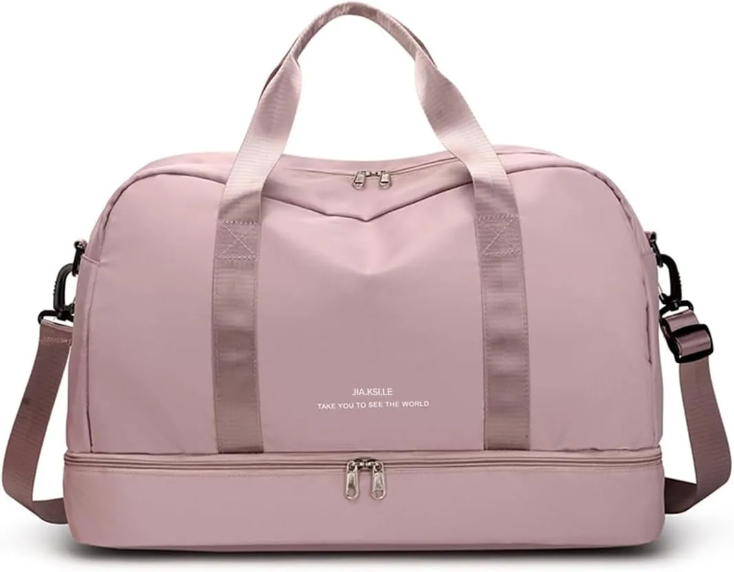 Sports Gym Bag for Women/Men Large Capacity Travel Duffel Bag Waterproof Nylon Weekender Overnight Bag Lightweight Hospital Bag Carry on Luggage with Shoes Compartment and Wet Pocket Pink